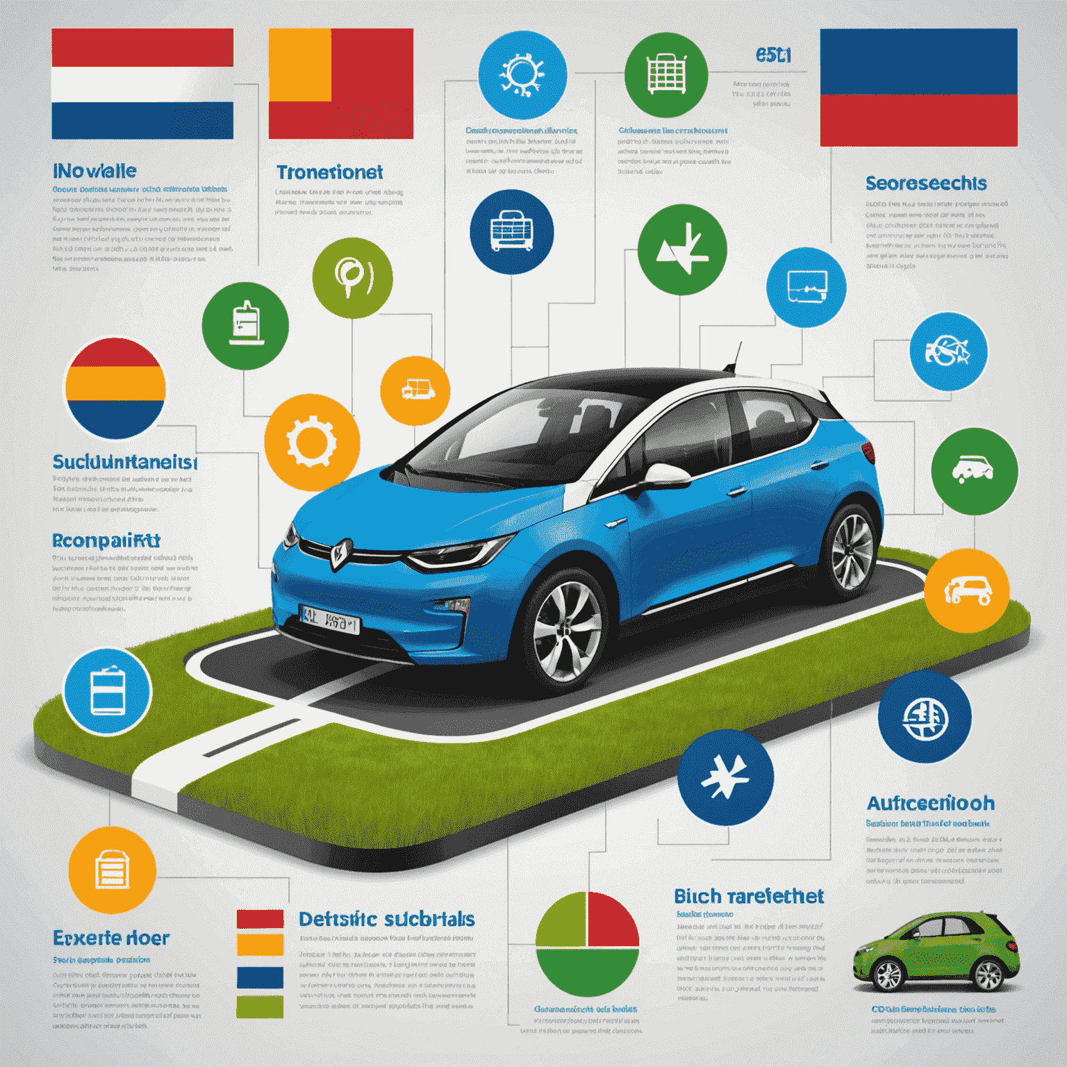 Infographic met Nederlandse vlag en iconen die verschillende subsidies en belastingvoordelen voor elektrische auto's weergeven