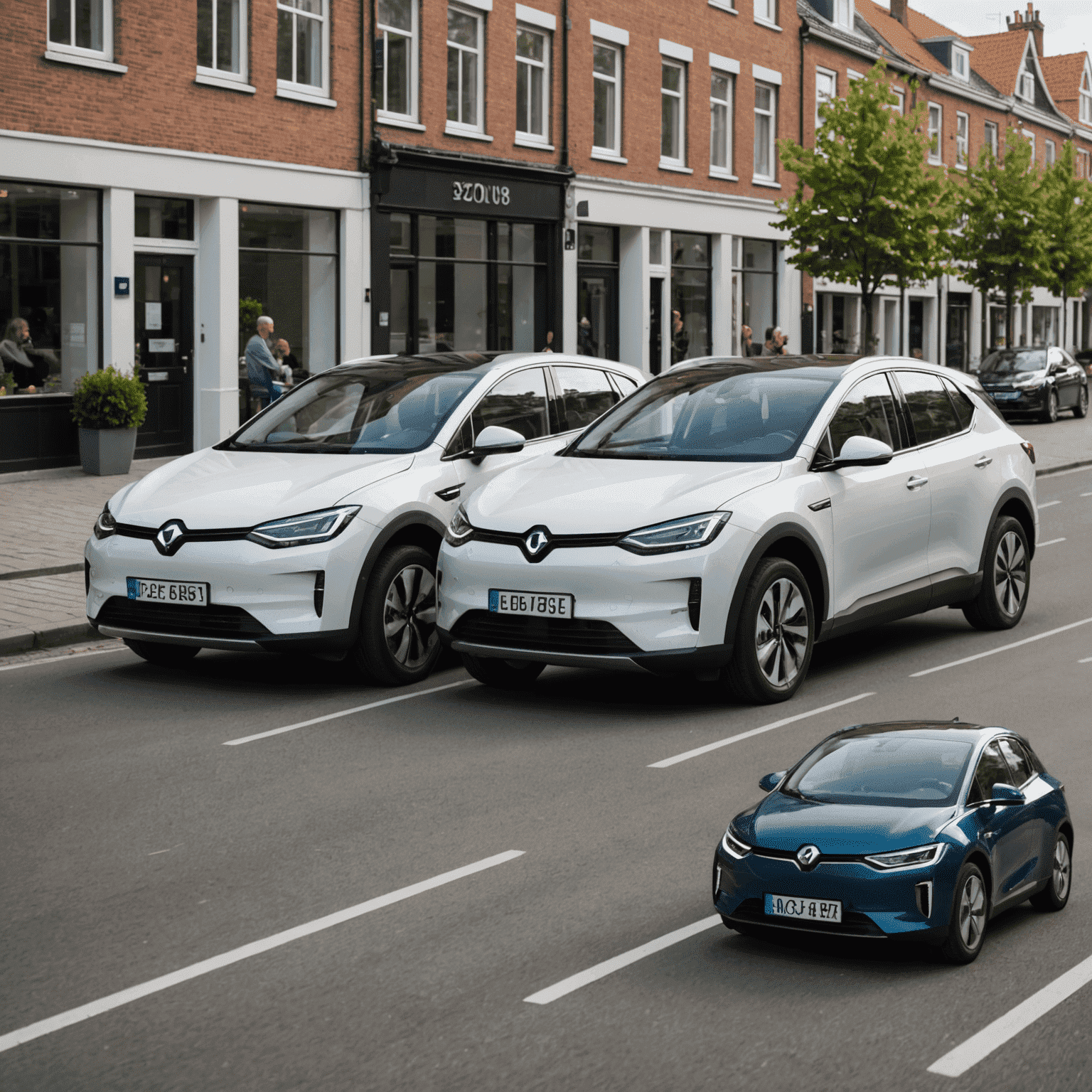 Split-screen afbeelding met een hybride auto aan de ene kant en een volledig elektrische auto aan de andere kant, met Nederlandse kentekenplaten